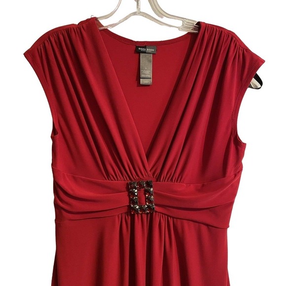 Bisou Bisou Dress Women Size 8 Red Cap Sleeves Fit n Flare Rhinestones V… - Picture 2 of 8